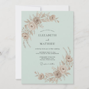 Minze Champagner-Rosen-Hochzeit Einladung