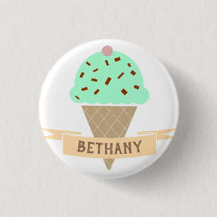 Minze Choc Chip Ice Creme Cone Personalisiert Kids Button