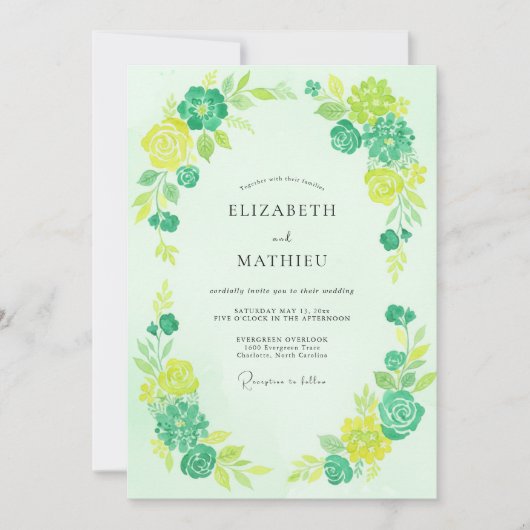 Minze Citrone Blatt Hochzeit Einladung (Vorderseite)