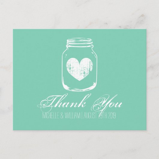 Minze Country chic Mason Glas Dankeschön Karten (Vorderseite)