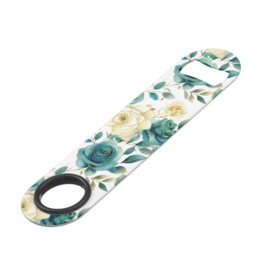 Minze Creme Rose Blumenhochzeit Speed Flaschenöffner (Rückseite Schrägansicht)