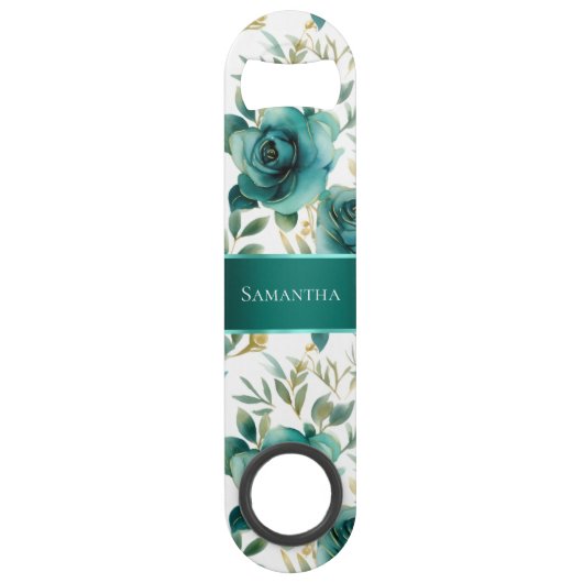 Minze Creme Rose Blumenhochzeit Speed Flaschenöffner (Vorderseite)