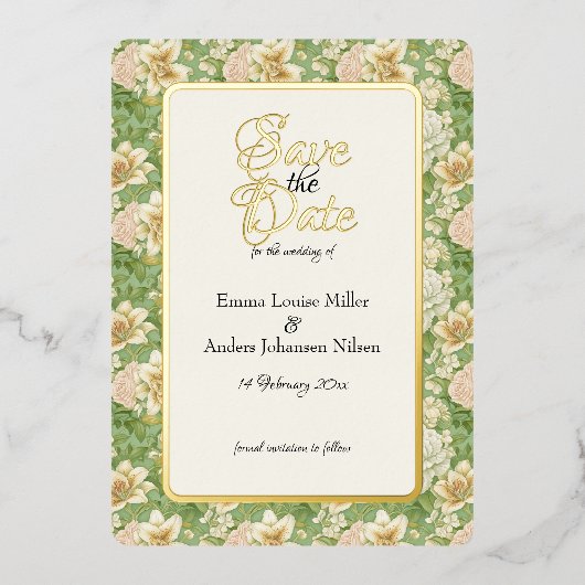 Minze Elegance, Tiger Lilies, Save the Date, Folieneinladung (Vorderseite)