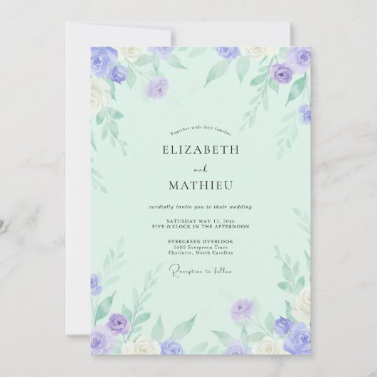 Minze Flieder Rose Hochzeit Einladung (Vorderseite)