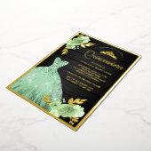 Minze florale Sparkle Dress Wood Quinceanera Gold Folieneinladung (Gedreht)