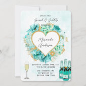 Minze Florals und Gold Foliage Brunch & Bubbly Einladung (Vorderseite)