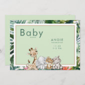 Minze Foliage Jungle Animals Babydusche Einladung (Vorne/Hinten)