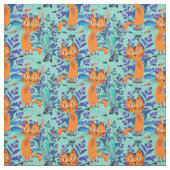 Minze Folk Art Cats und Fischmuster Stoff (Muster)