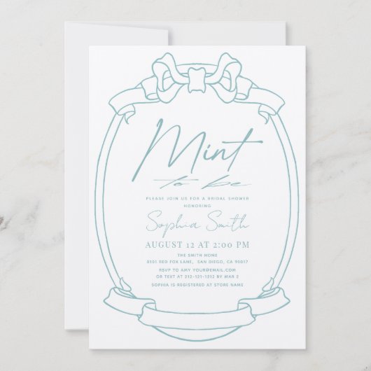 Minze für das Brautparty "Bow/Ribbon" Einladung (Vorderseite)