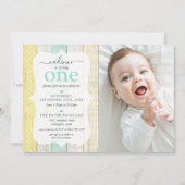 Minze & Gelbe Hütte Rustikales geometrisches Foto Einladung (Vorderseite)