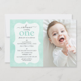 Minze & Gelbe Hütte Rustikales geometrisches Foto Einladung