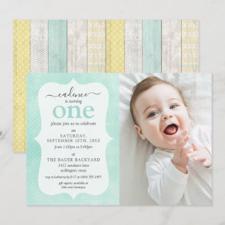 Minze & Gelbe Hütte Rustikales geometrisches Foto  Einladung