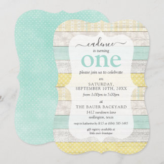 Minze & Gelbe Rustikale Hütte Custom Age Geburtsta Einladung