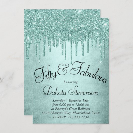 Minze-Glitzer | Aqua Aquamarin 50 und Fabulous Einladung (Vorne/Hinten)