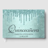 Minze-Glitzer | Aqua Aquamarin Glam Quinceanera Gästebuch (Vorderseite)