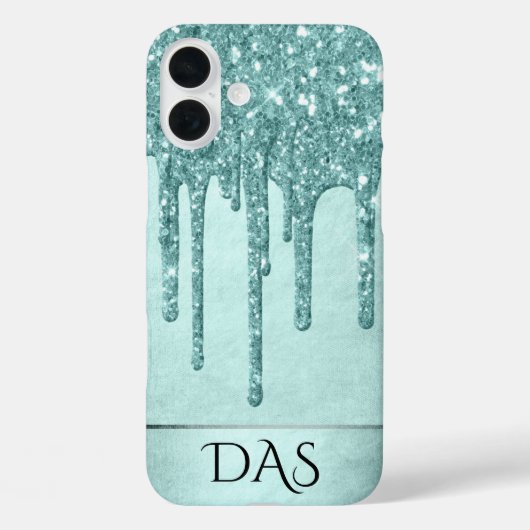 Minze-Glitzer | Aqua Aquamarin Melting Monogram Case-Mate iPhone Hülle (Rückseite)