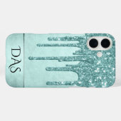 Minze-Glitzer | Aqua Aquamarin Melting Monogram Case-Mate iPhone Hülle (Rückseite (Horizontal))
