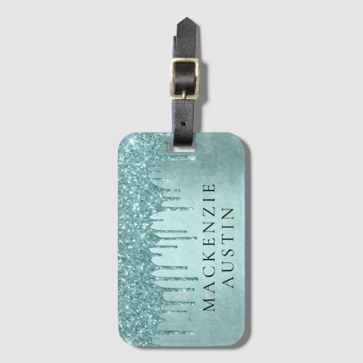 Minze-Glitzer | Aqua Aquamarin Melting Monogram Gepäckanhänger (Vorderseite Vertikal)