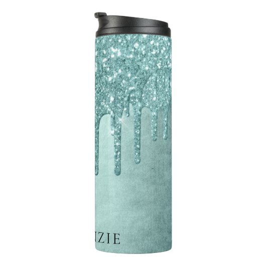 Minze-Glitzer | Aqua Aquamarin Melting Monogram Thermosbecher (Nach rechts gedreht)