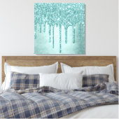 Minze-Glitzer | Aqua Aquamarin Melting Pour Leinwanddruck (Insitu (Schlafzimmer))