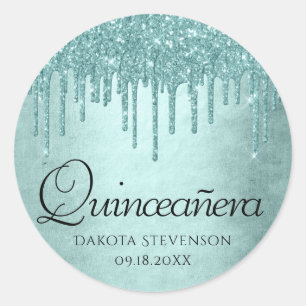 Minze-Glitzer   Aqua Aquamarin Pour Quinceanera Runder Aufkleber