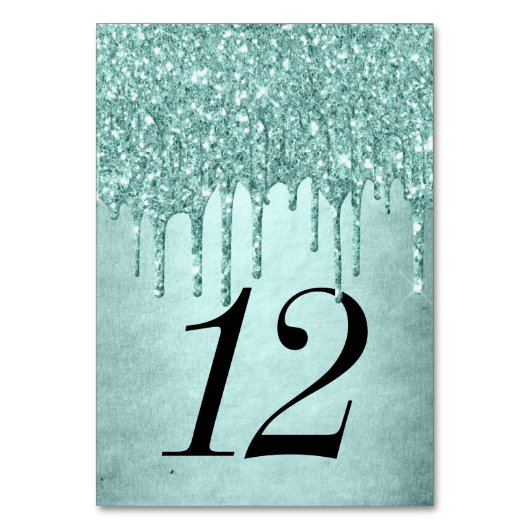 Minze-Glitzer | Aqua Aquamarin Pour Quinceanera Tischnummer (Rückseite)