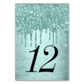 Minze-Glitzer | Aqua Aquamarin Pour Quinceanera Tischnummer (Vorderseite)