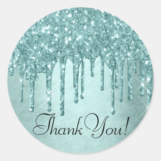 Minze-Glitzer | Aqua Aquamarin Pour Vielen Dank Runder Aufkleber (Vorderseite)