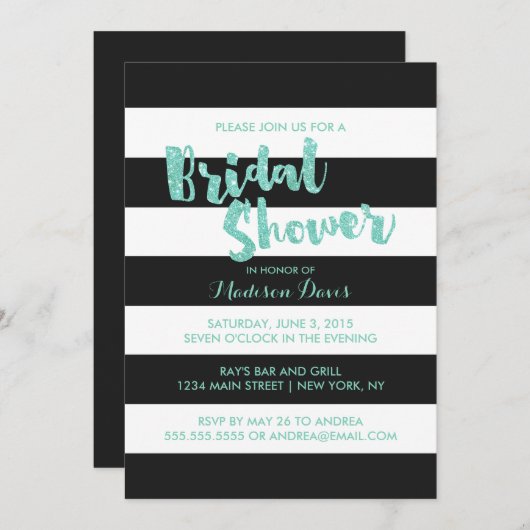 Minze Glitzer Glamour Brautparty lädt ein Einladung (Vorne/Hinten)