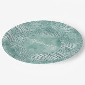 Minze Glitzer Glitzy Sparkle Zebra Print Pappteller (Schrägansicht)