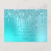 Minze Glitzer Tropfen werden Sie meine Blume Mädch Einladungspostkarte (Rückseite)