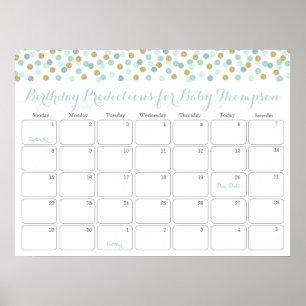 Minze Gold Baby Geburtstags Vorhersage-Kalender Poster