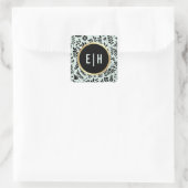 Minze | Gold | Black Floral Monogram Wedding Quadratischer Aufkleber (Tasche)