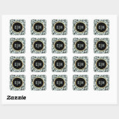 Minze | Gold | Black Floral Monogram Wedding Quadratischer Aufkleber (Blatt)