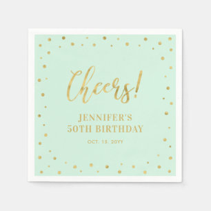 Minze & Gold Elegante Classic Adult Birthday Par Serviette