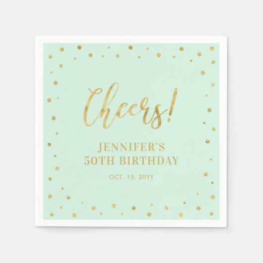 Minze & Gold | Elegante Classic Adult Birthday Par Serviette (Vorderseite)