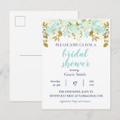 Minze & Gold Floral Brautparty Einladungspostkarte (Vorne/Hinten)