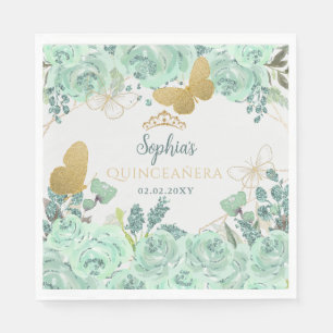Minze Gold Floral Butterfly Quinceañera Serviette