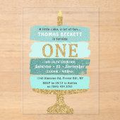 Minze & Gold Glitzer Cake 1. Geburtstag Acryleinladungen (Vorderseite)