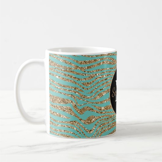 Minze Gold Imitats Glitzer Zebra Print Kaffeetasse (Links)
