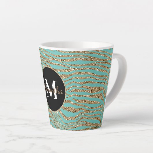 Minze Gold Imitats Glitzer Zebra Print Milchtasse (Rechte Ecke)
