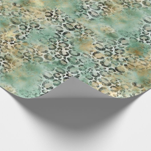 Minze Gold Leopard Print Geschenkpapier (Ecke)