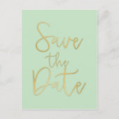 Minze & Gold SAVE THE DATE Moderne Script Postcard Ankündigungspostkarte (Vorderseite)