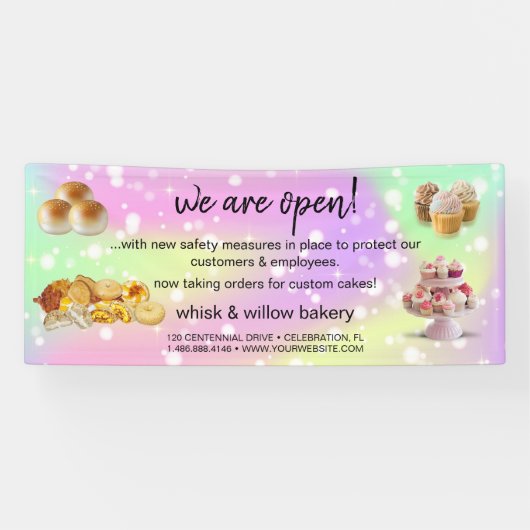 Minze & Gold Whisk Bakery Business Wiedereröffnung Banner (Horizontal)