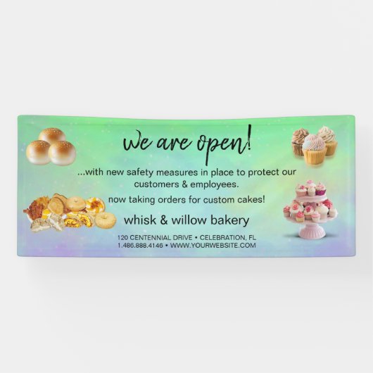 Minze & Gold Whisk Bakery Business Wiedereröffnung Banner (Horizontal)