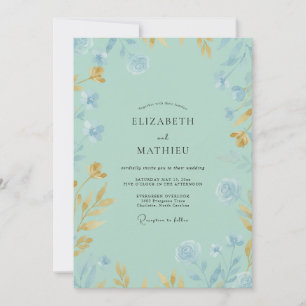 Minze Goldene Wildblumen-Hochzeit Einladung