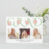 Minze GRAD Typografie rosa Rosen Foto Abschluss Ankündigung (Stehend Vorderseite)