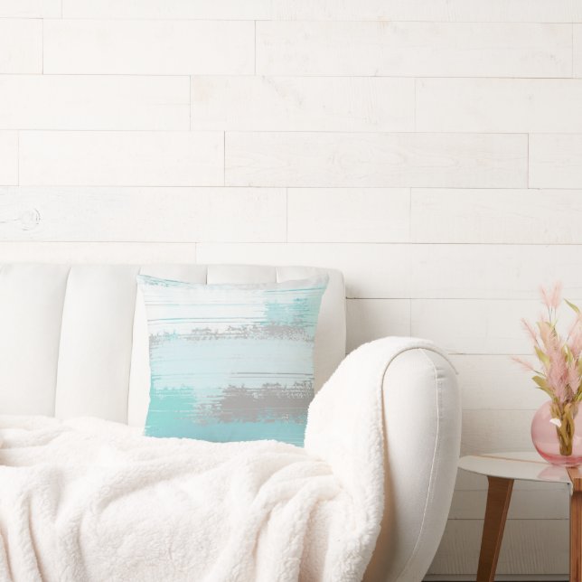 Minze graue Abstrakte Pinselstriche Kissen (Liege)