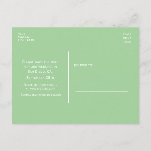 Minze graue und weiße moderne Save the Date Postka Ankündigungspostkarte (Rückseite)
