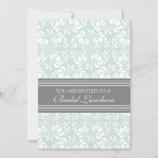 Minze Gray Damask Bridal Lunch Einladungskarten (Vorderseite)